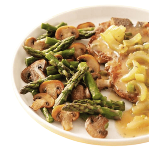 Asparagus and mushroom on a plate