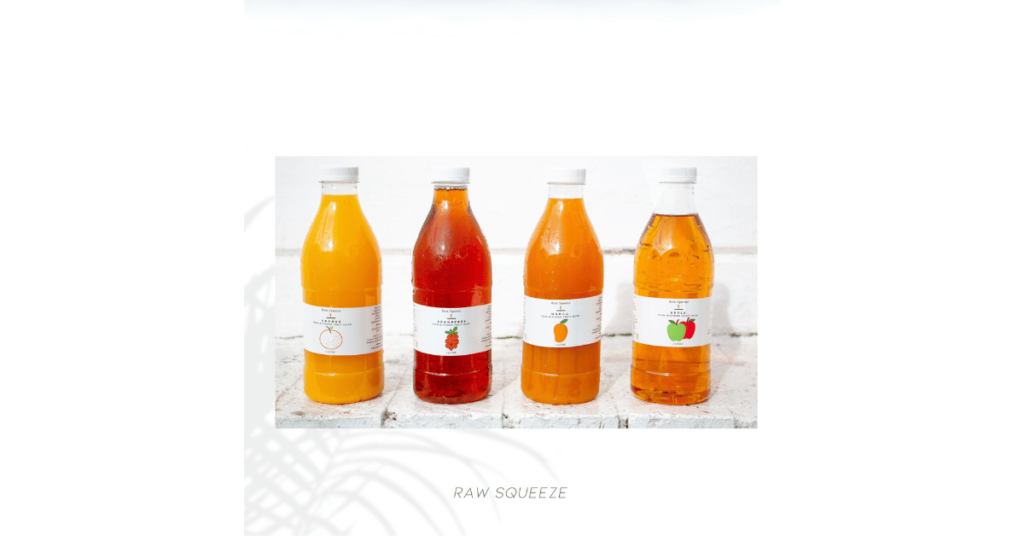 Raw Squeeze juices in bottles