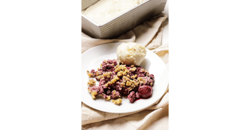 Oil-free Berry Crisp on a white plate