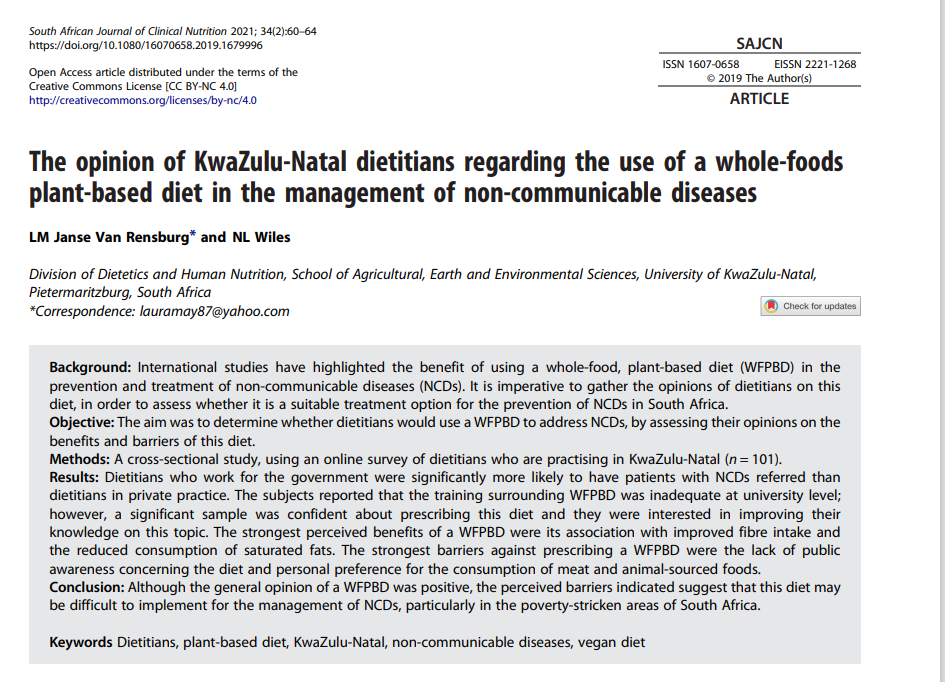 Research article                      on the opinion of dietitians regarding the use of WFPB diets.