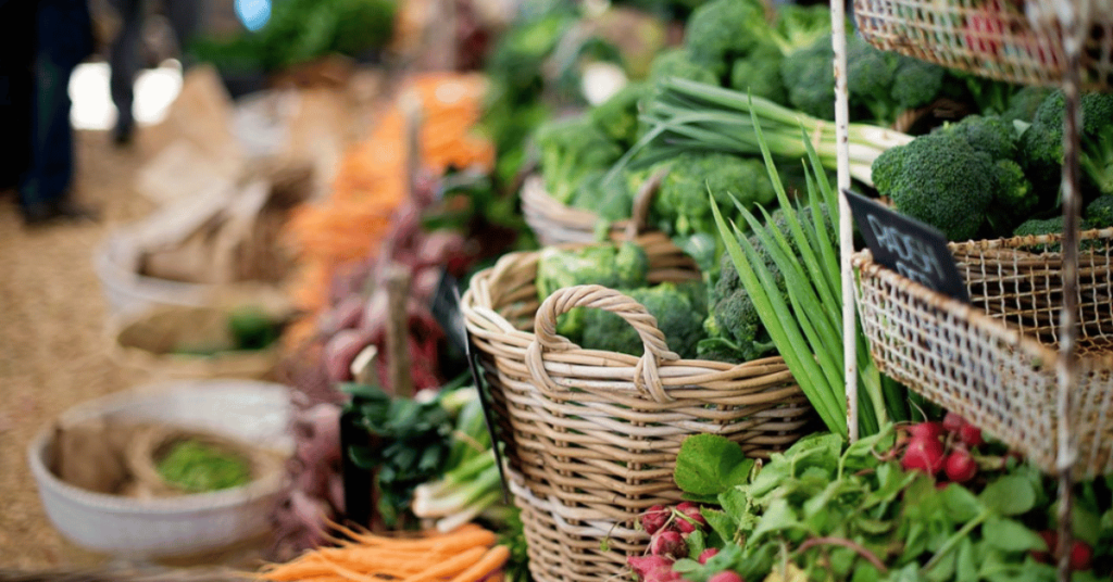 A display of vegetables at Oranjezicht Farmers Amarket