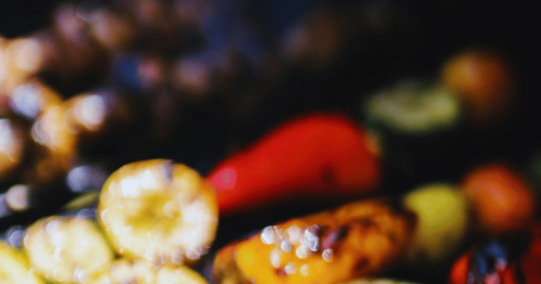 Vegetables cooking in a griller