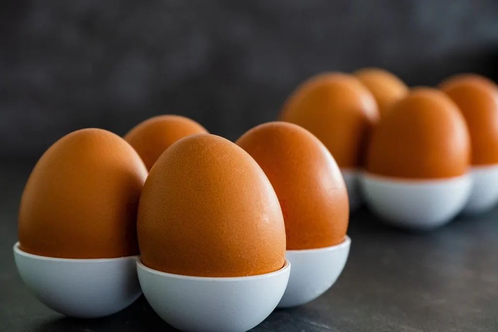 Eggs on containers good protein in a plant-based diet.