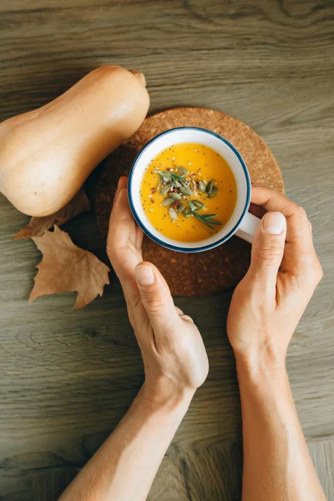 Butternut squash and a bowl of butternut soup versatile south african vegetable.