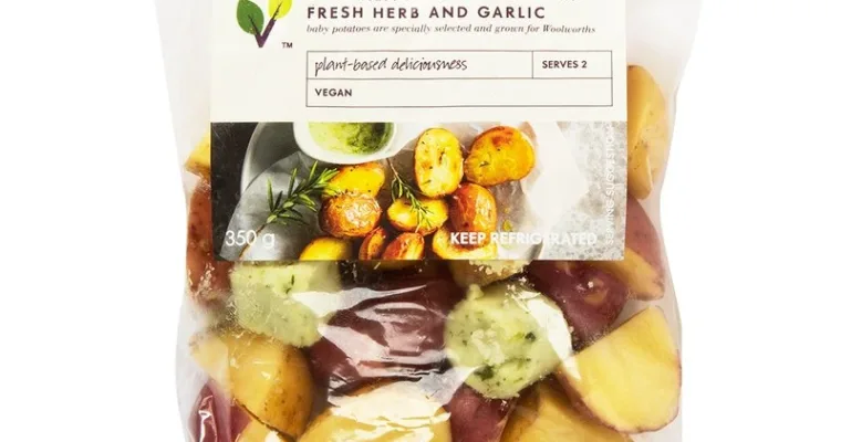 Woolworths plant-powered speciality potatoes wiyh fresh herbs and garlic.