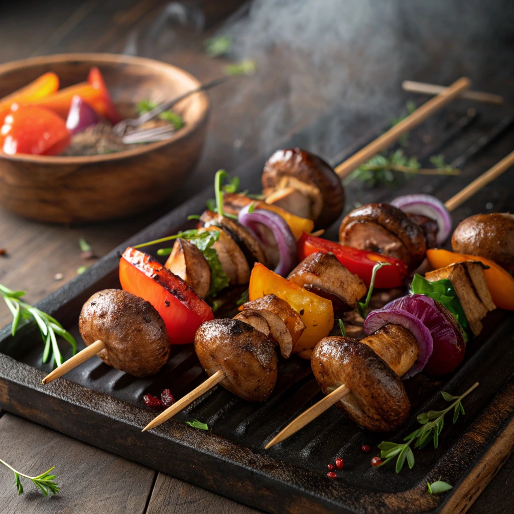 Smoky Braai mushroom skewers for vegan festive recipes