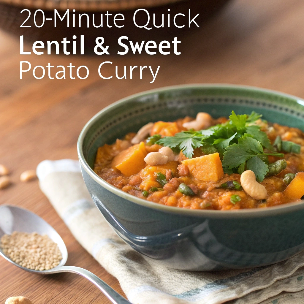 20-minute quick lentil & sweet potato curry, perfect quick & easy WFPB recipe.