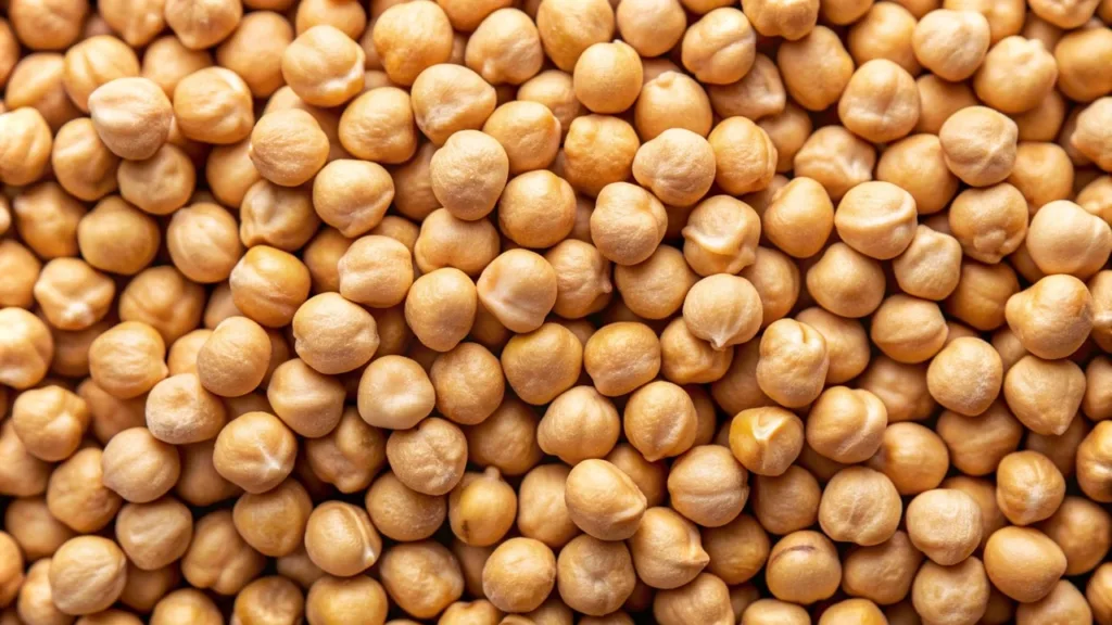 A flatlay of AI-generated chickpea, one of the best cheap plant proteins in South Africa.
