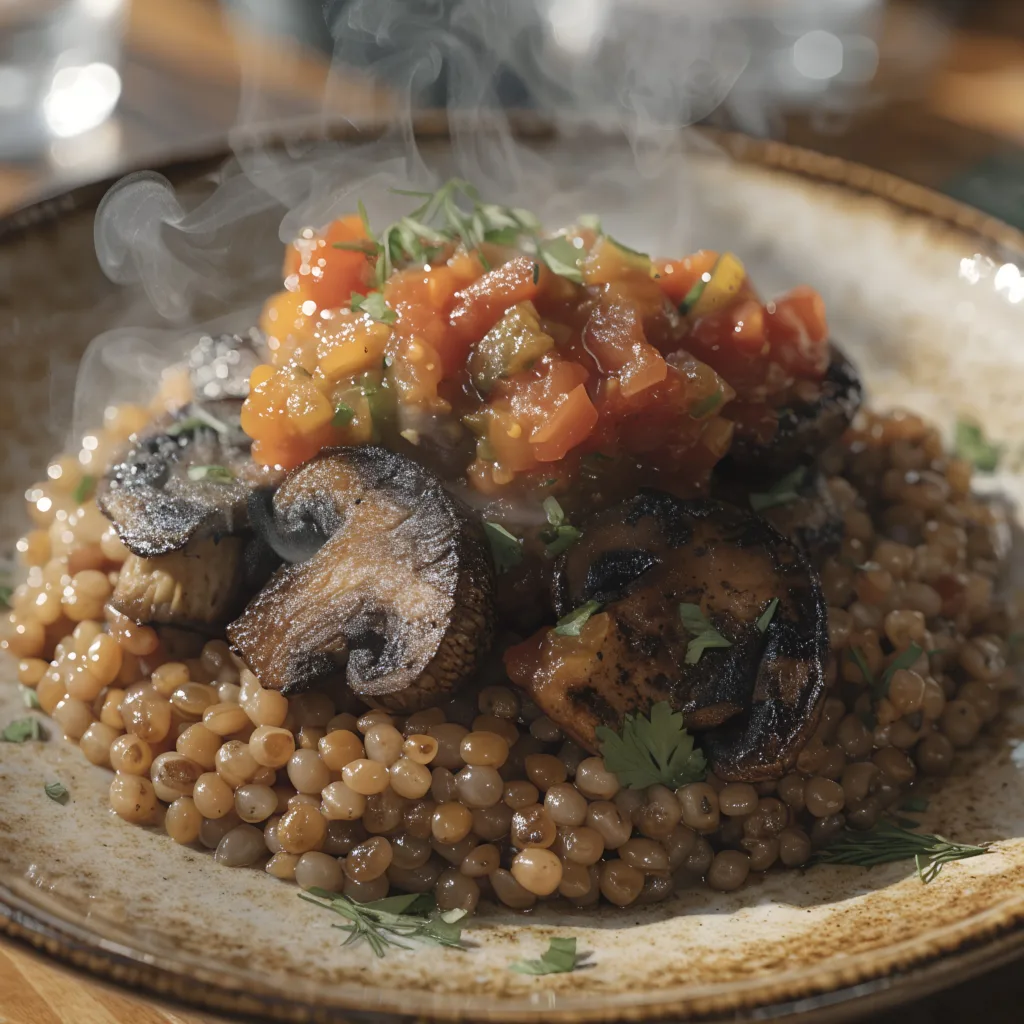 Mushroom-chakalaka and sorghum dish for plant-based eating heart health south africa